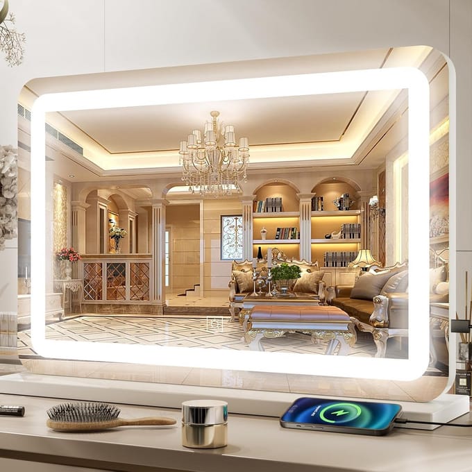 Grote Wandmake-up Spiegel met Verlichting, Touch Sensor en 5x Vergroting