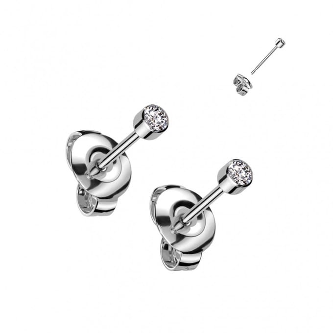 Oorbellen titanium steentje CZ 0.8x6x4 - zilver - LMPiercings
