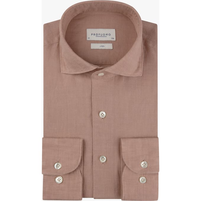 Profuomo Overhemd 100% Linnen Slim Fit Cutaway D. Pink  41