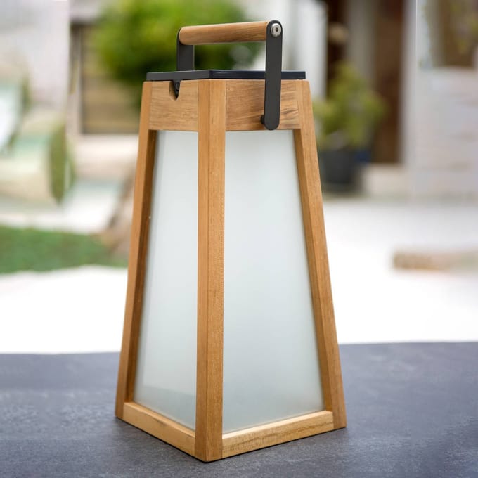 Les Jardins LED solarlantaarn Tecka, teakhout natuur, 39 cm