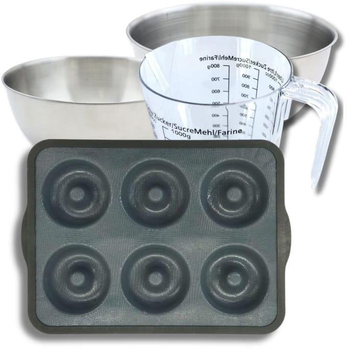 Bakkersset met 6-donutsvorm 36 x 26 cm van siliconen, 2 mengkommen, maatbeker en spatel Zenker