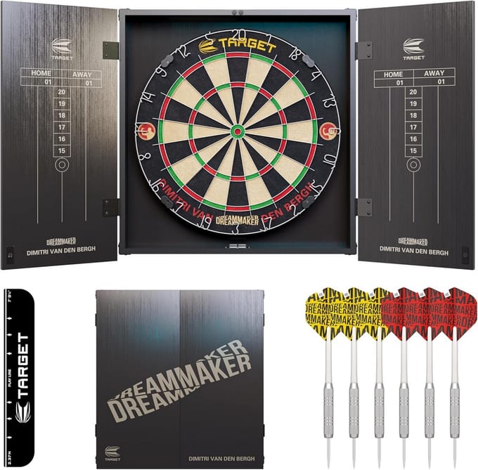 Complete Dartbord Set met Kast en Steel Tip Darts - Spelers Editie