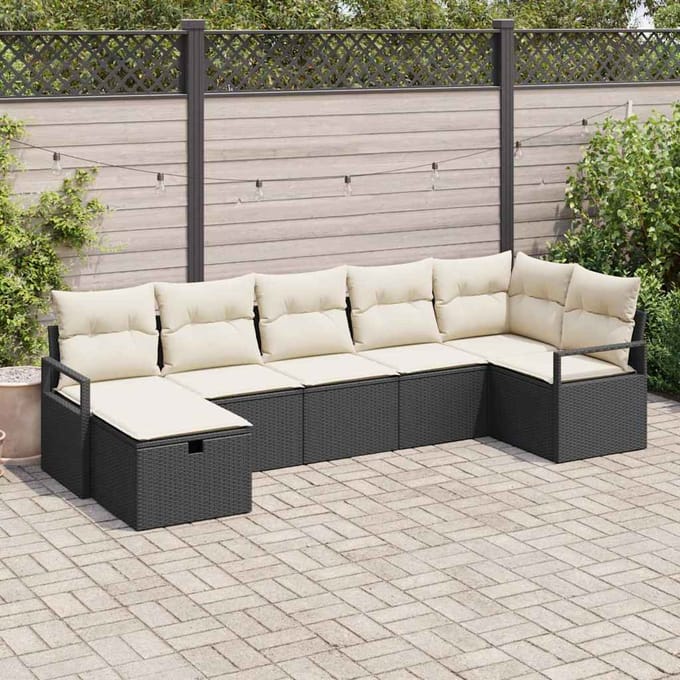 vidaXL Bankstel 7 st Zwart en Crème poly rattan