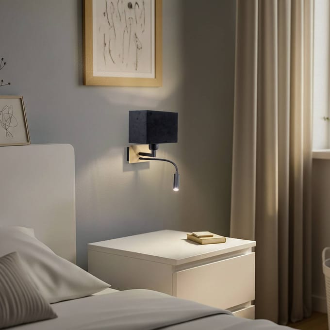 Euluna Wandlamp Harry, hoekig, messing/zwart/zwart