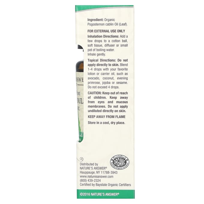 Nature'S Answer, Organic Essential Oil, 100% Pure Patchouli, 15 Ml (0.5 Fl Oz)