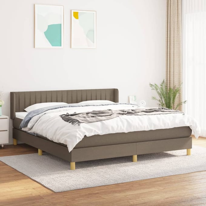 vidaXL - Boxspring - met - matras - stof - taupe - 200x200 - cm
