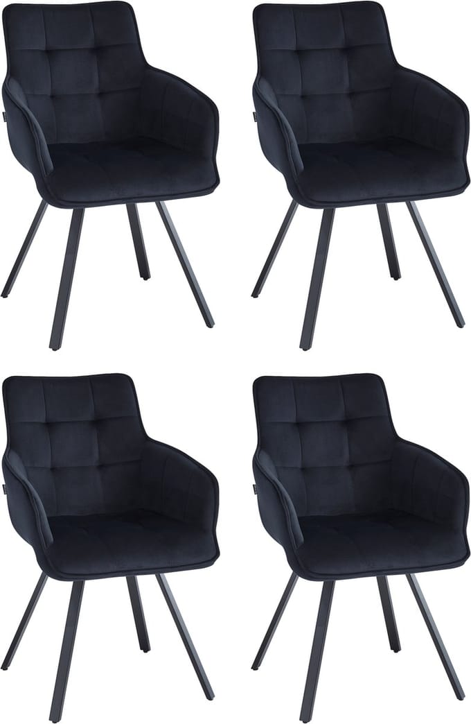 Colenis® - Taha Eetkamerstoel - Set Van 4 - Zwart - Fluweel - Met armleuning - Draaistoel - 180°