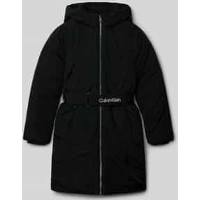Regular fit lange jas met logostitching model 'Belted'
