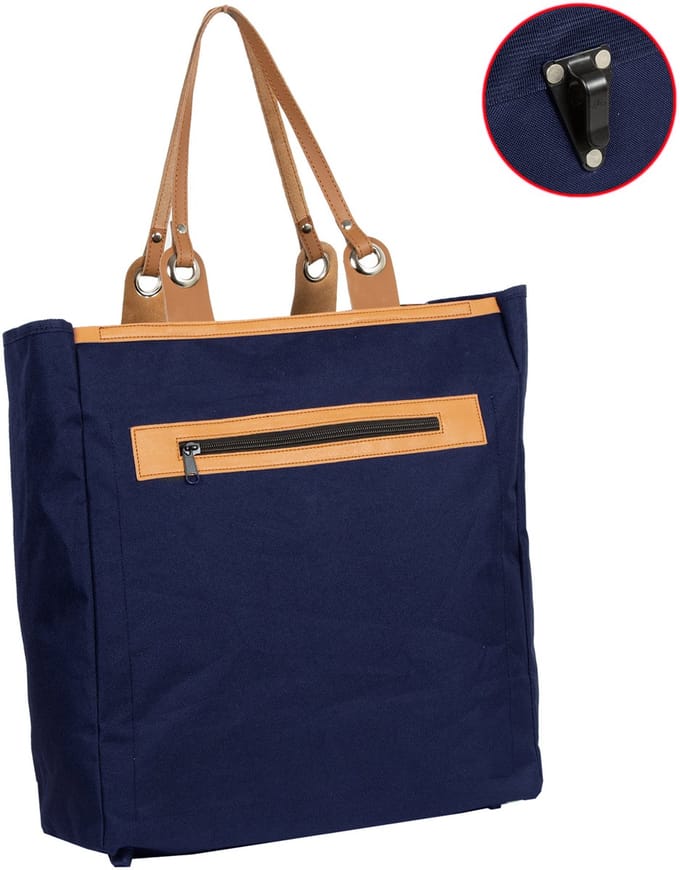 Piace Molto - Fietstas Nylon shopper leather strap Blue 39x18x43cm