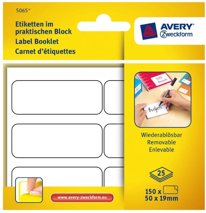 Etiketten in blok 50x19mm Verwijderbaar 150x stuks