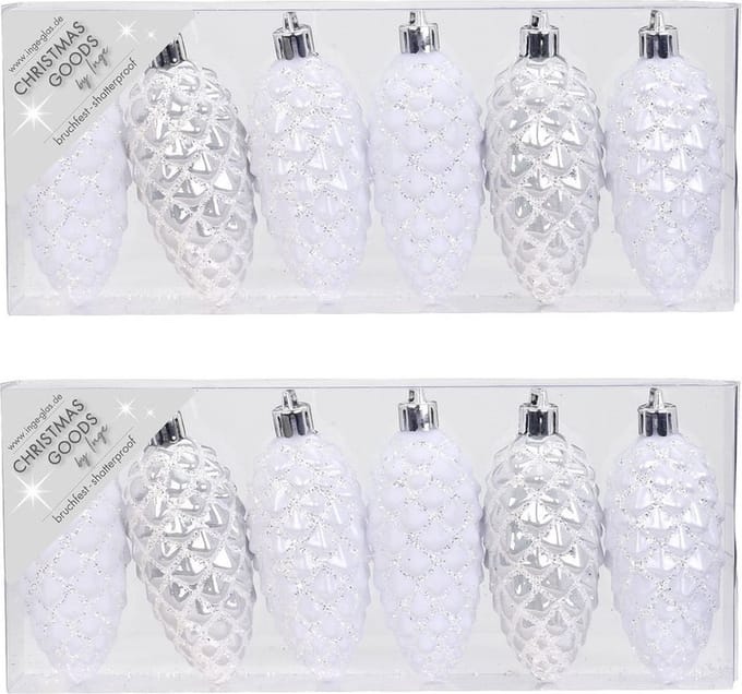 Christmas goods Kersthangers - 12x - dennenappels - wit - 9 cm - kerstornamenten