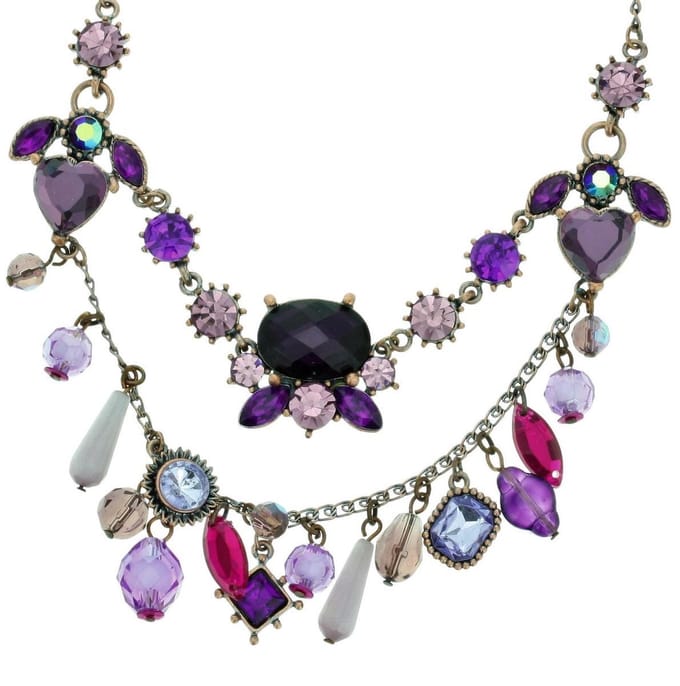 Behave - Paarse Ketting met Hartjes en Steentjes - 37 cm