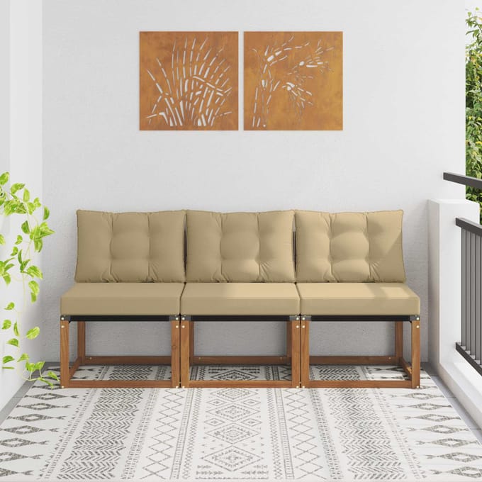 vidaXL - 3 - st - Buiten - Middelste - sofa - Massief - acaciahout - en - Textilene-stof