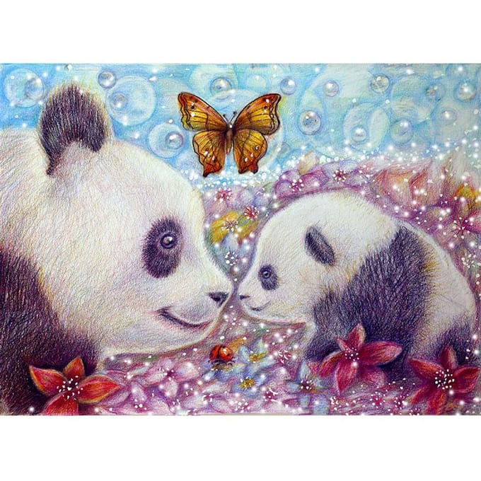 Diamant schilderij  Panda en vlinder  borduurwerk volledige ronde diamant kruissteek strass 20X30CM gray