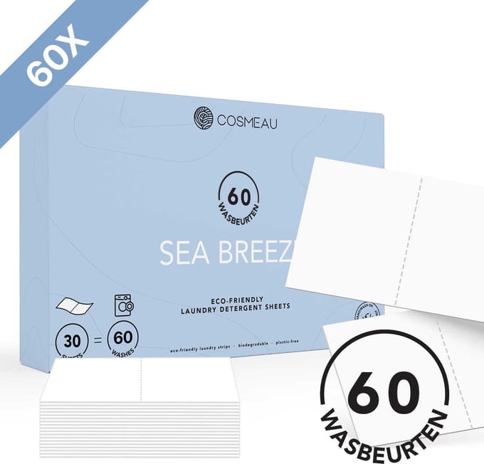 Cosmeau G5 Wasmiddeldoekjes Wasstrips 60 Wasbeurten Zeebries - Wasmiddel - Wasvellen - Wasdoekjes - Detergent Sheets - Laundry Strips