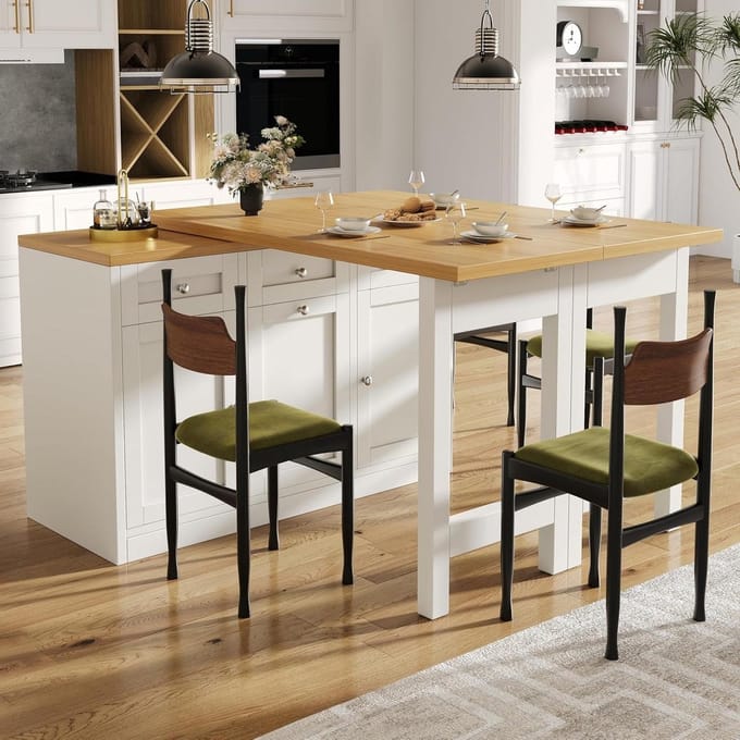 Uittrekbare bartafel - Eettafel met opbergruimte - Ruimtebesparend wonen - Flexibel uittrekbaar - Tot 200 cm - Wit