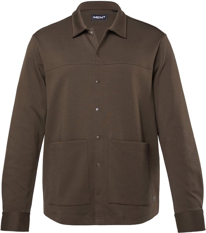 Men Plus - Heren - Jersey overshirt FLEXLASTIC® lange mouwen overhemd kentkraag - Donkerolijf - Maat L
