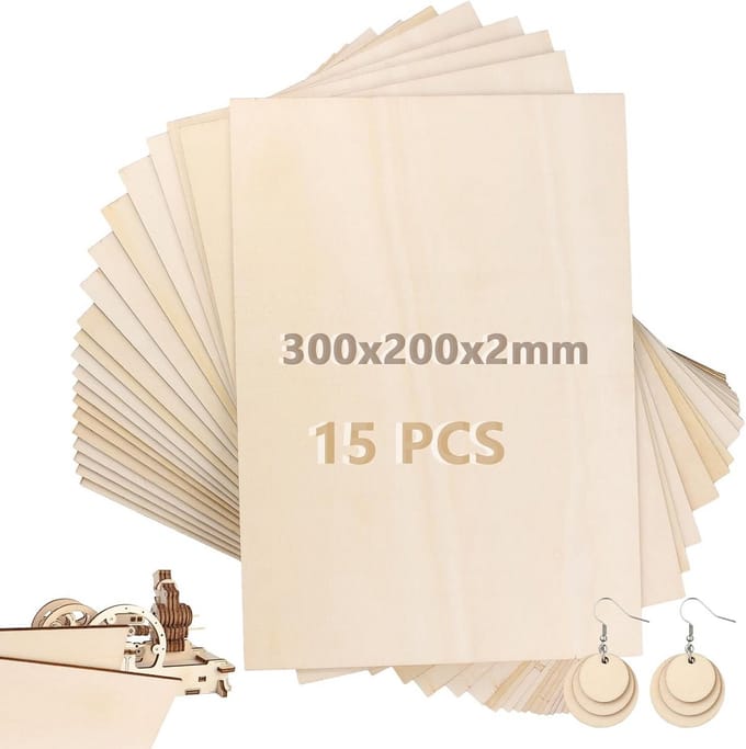 15x A4 Blanco Balsa Hout Platen 2mm Dik voor Schilderen en Knutselen
