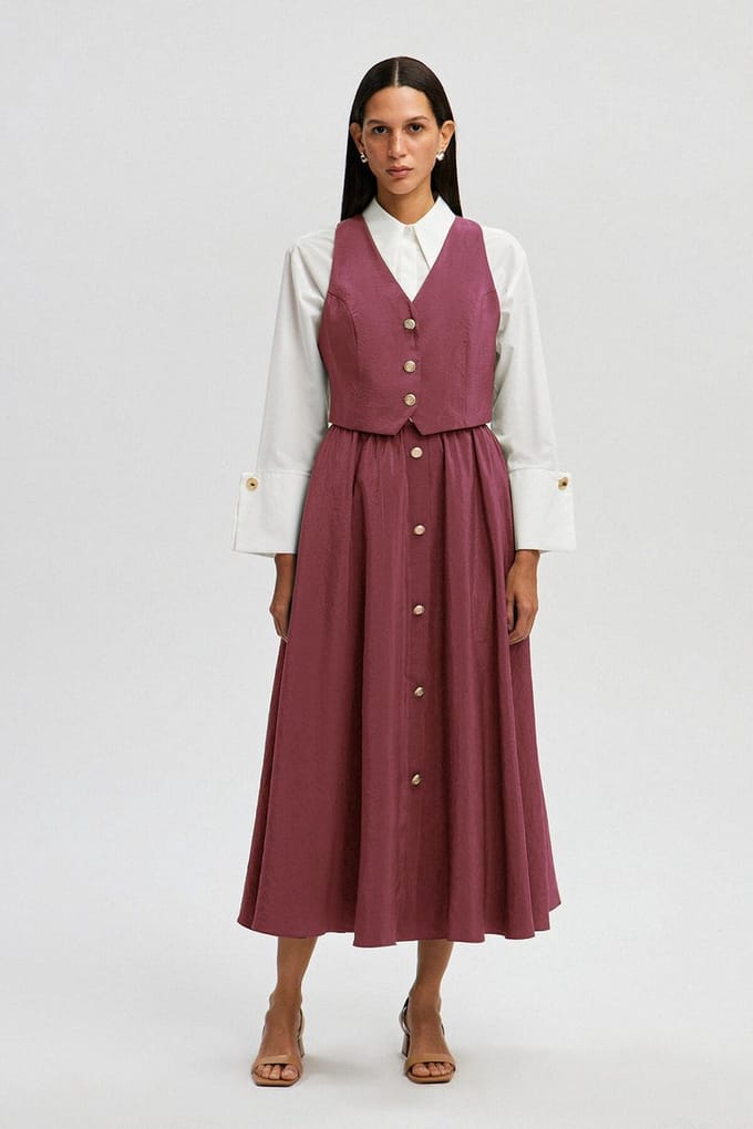 Touché Privé - Cupra set van gilet en rok - Roze - Dames
