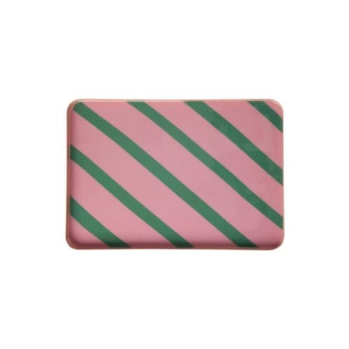 Rice metalen dienblad, roze met groene strepen, large