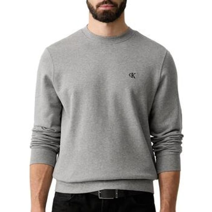 Calvin Klein Long Sleeve Classic 350gsm Terry Monogram Grey Heather Größe: S | Pullover Outlet | Herren | Grau