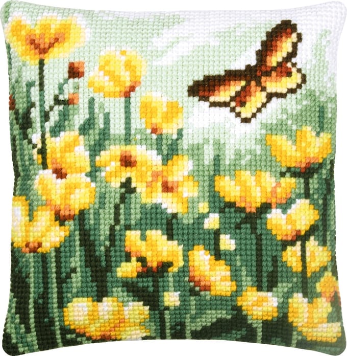 Vervaco - Kruissteekkussen kit Vlinder tussen bloemen - PN-0204618