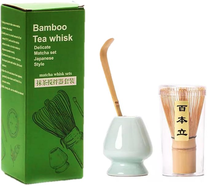 Matcha Set – 3-delig – Bamboe Matcha Starterkit – Matcha Klopper, Lepel & Houder