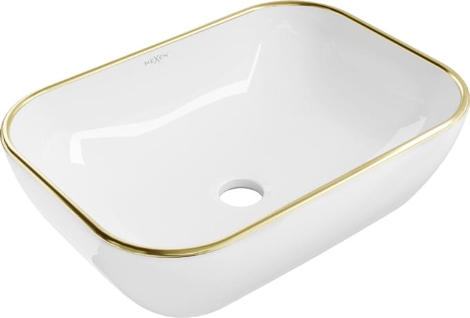 Mexen Rita opzetwastafel 45 x 32 cm, wit/gouden rand - 21084505