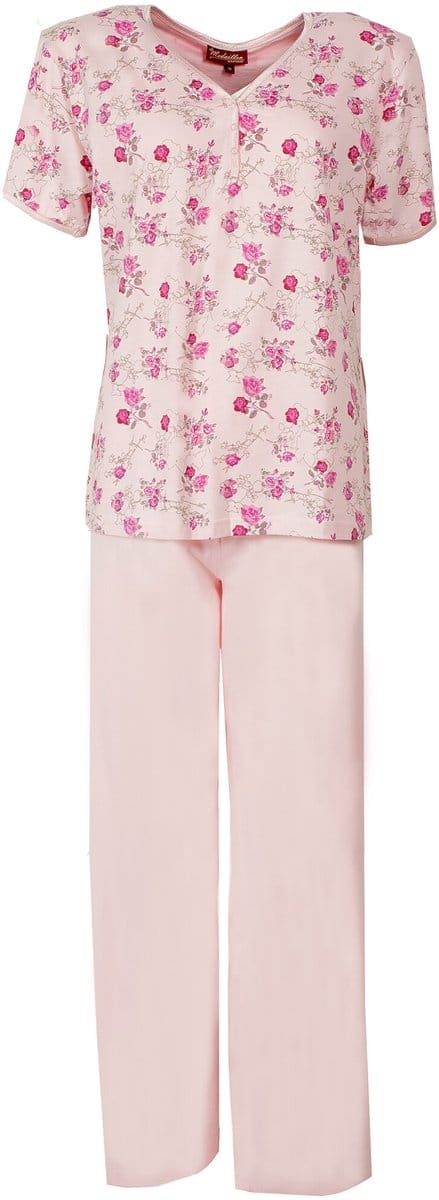 Medaillon Dames Pyjama - Katoen - V Hals - Knoopjes - Roze - Maat XL