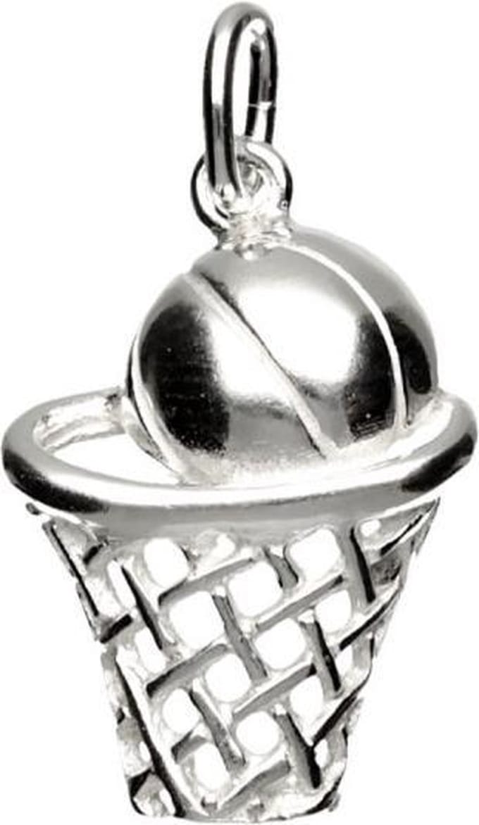 Zilveren Basketbal ketting hanger - in net