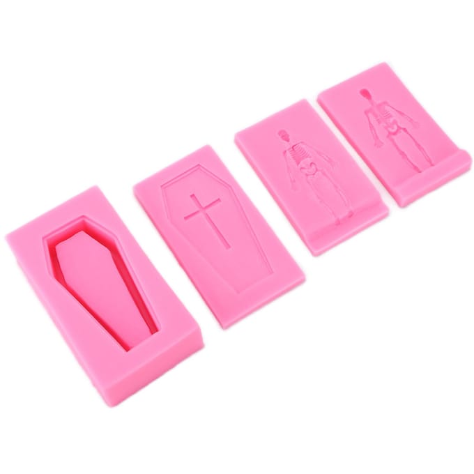 Moule en Silicone Halloween Forme Cercueil Squelette 3D Antiadhésif Durable Résistant aux Hautes Températures pink
