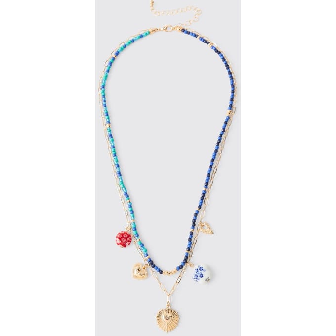 Beaded Layered Charm Necklace