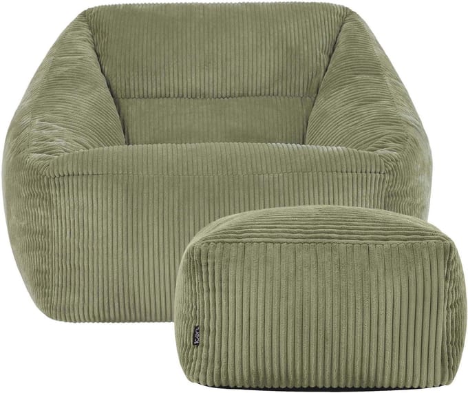 icon - Natalia XL Zitzak Fauteuil met Poef - Ribfluweel - Saliegroen