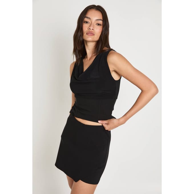 boohoo Dames Bengaline Wikkel-skort | Zwart | Maat: 38
