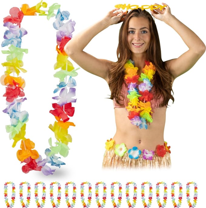 relaxdays Hawaii krans - set van 24 - hawaii slinger - bloemenketting - bloemenkrans
