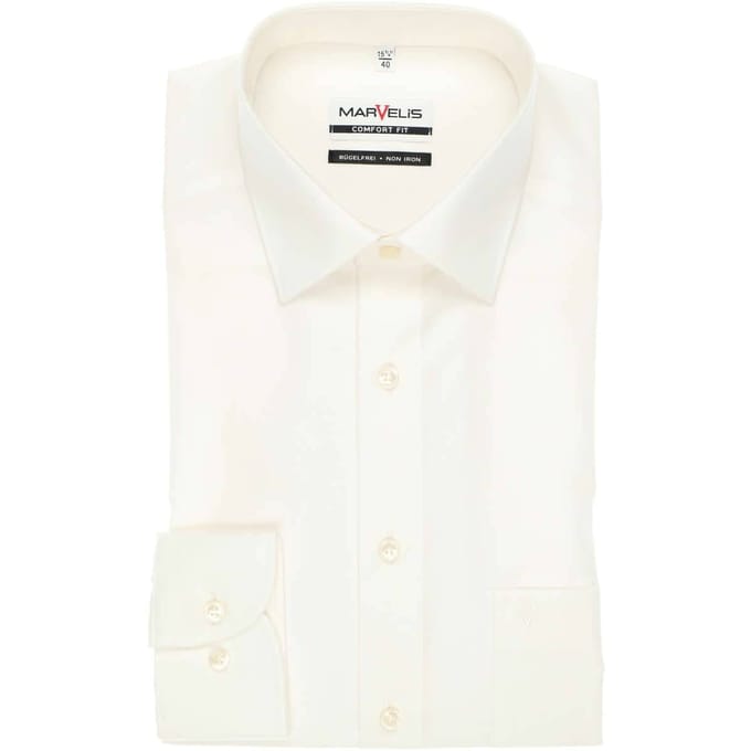 MARVELIS comfort fit overhemd - beige - Strijkvrij - Boordmaat: 48