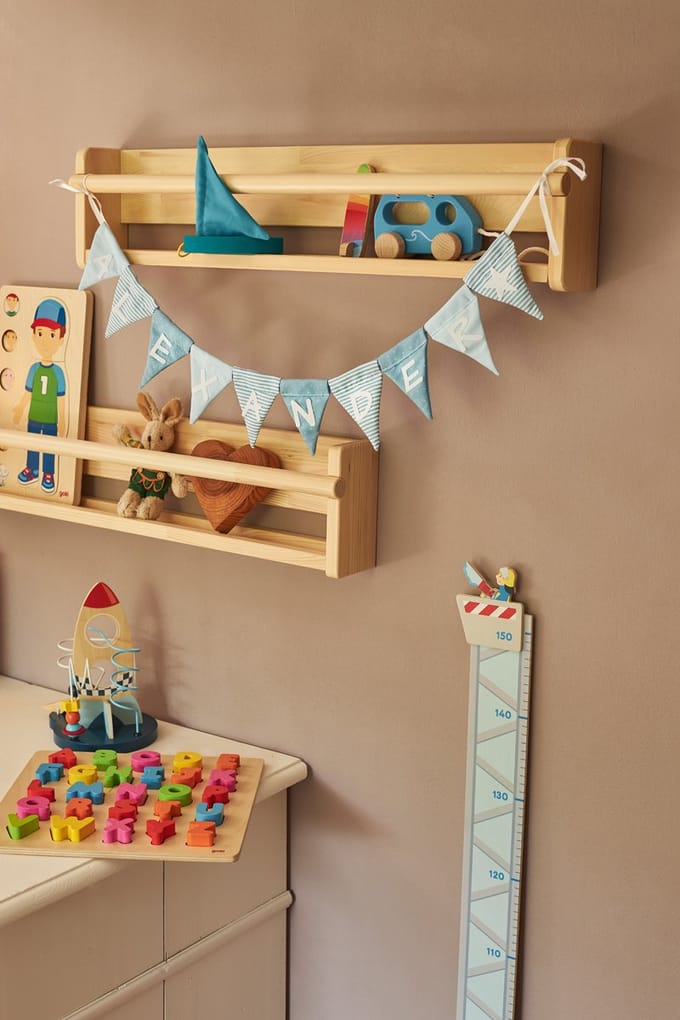 Goki Fabric Bunting Make Blue with 10 Flags and Alphabet Characters