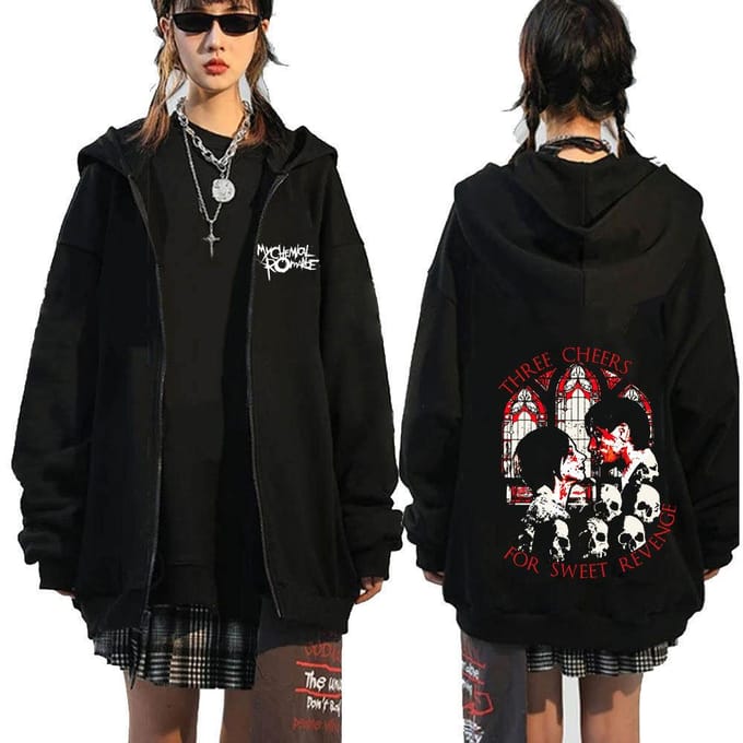Chemical Romance Mcr Dode Rits Trui Zwart Parade Punk Emo Rock Rits Sweatshirt Mannen L black