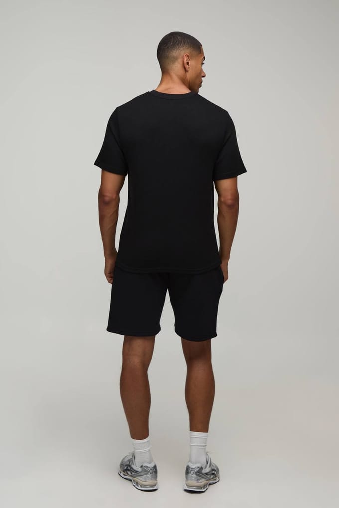 Essentieel Regular Fit Wafel T-shirt | Black | Size Small