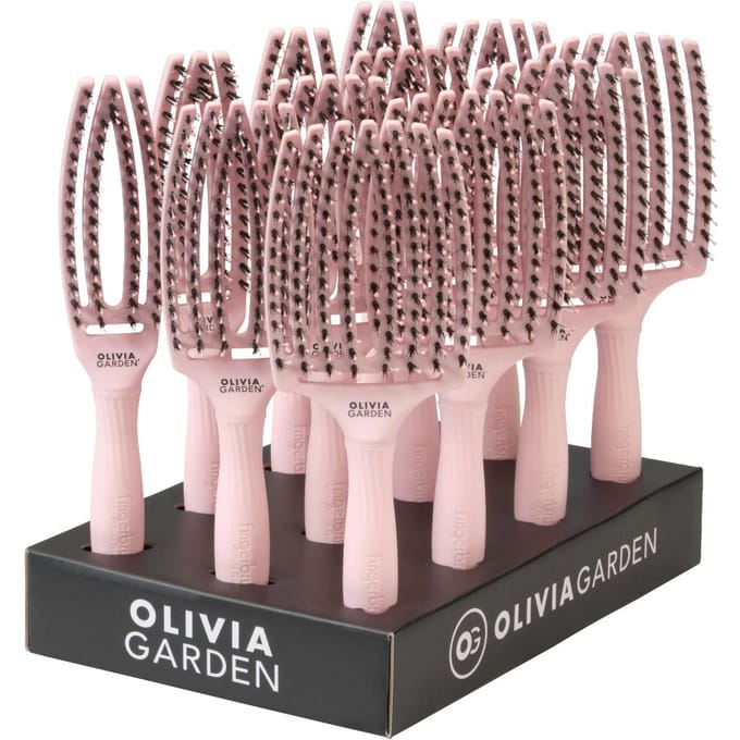 Olivia Garden Fingerbrush Boar&Nylon Display Pastel Pink 12st