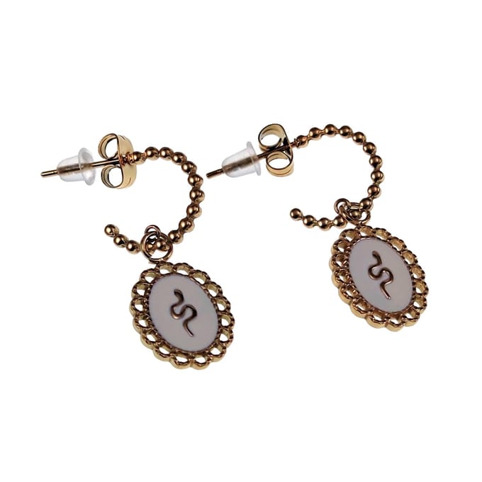 Dottilove Oorbellen Dames - RVS Gold Plated - Open Oorringen met Witte Hanger