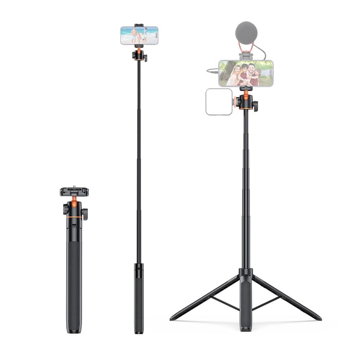 Camera Statief Lichtgewicht Uitschuifbare Selfie Stick Aluminium Vlog Standaard met 360 graden Balhoofd gray