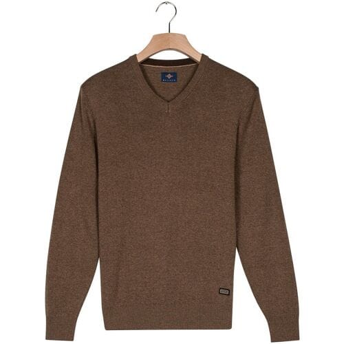 Baileys Trui V-Neck Cotton Allover Fine Texture Two-Tone Taupe / male