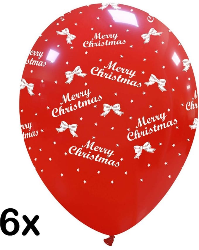 Merry Christmas ballonnen, 6 stuks, 30cm