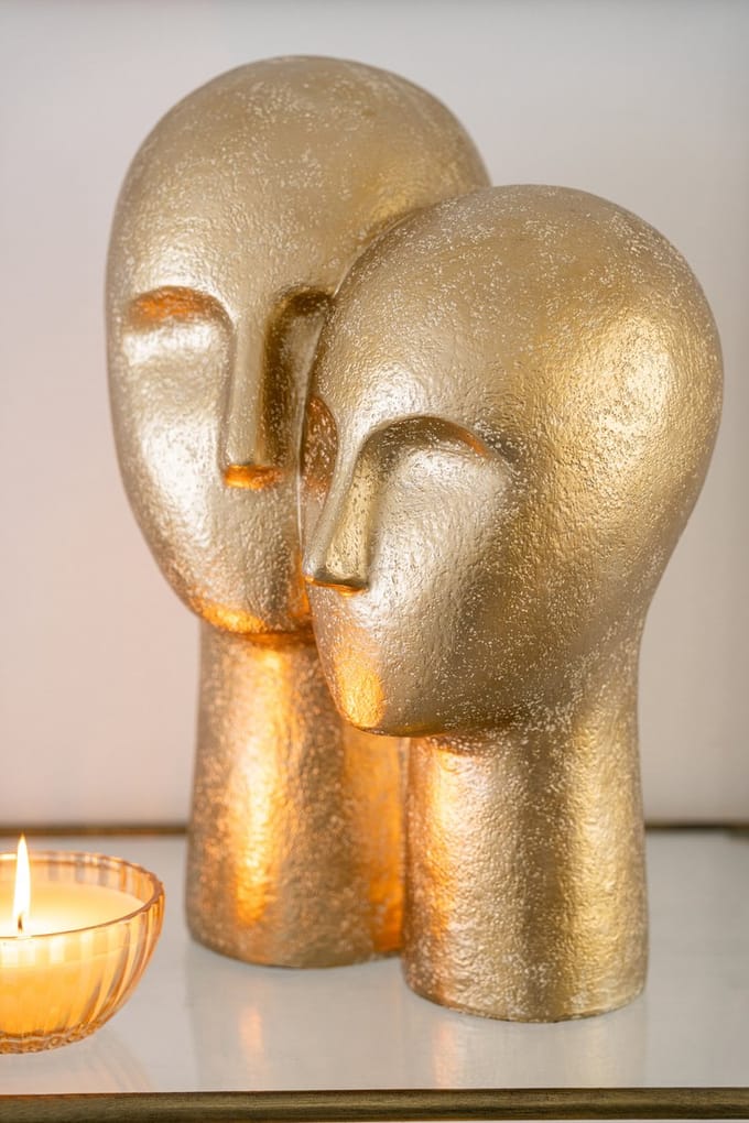 J-Line decoratie Hoofd Koppel - polyresin - goud