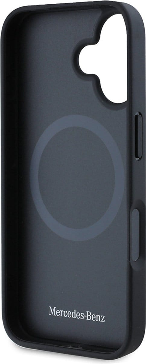 Mercedes Plain Smooth Leather MagSafe Case for iPhone 16 - Black