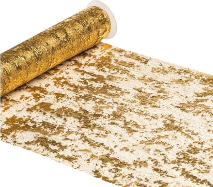Chaks Kerst thema tafelloper op rol - goud - 29 x 500 cm - polyester