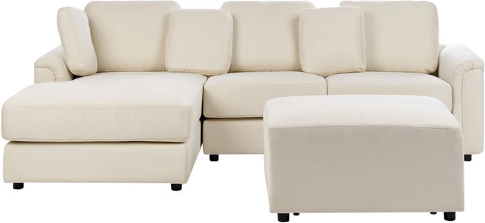 KOHLO - Hoekbank met ottomaan - Lichtbeige - Rechtszijdig - Polyester