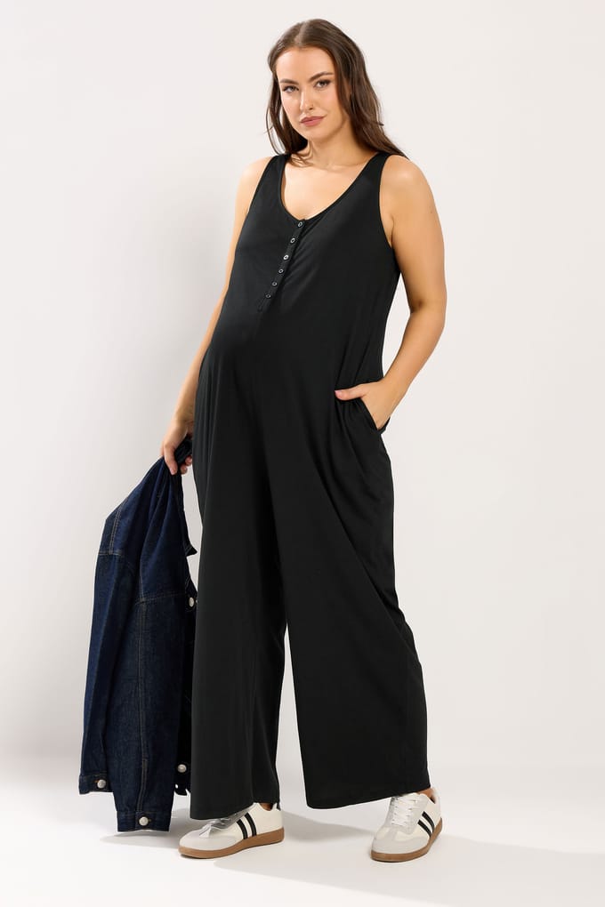 Bump It Up Maternity Zwarte Jumpsuit Met Wijde Pijpen Size 58-60