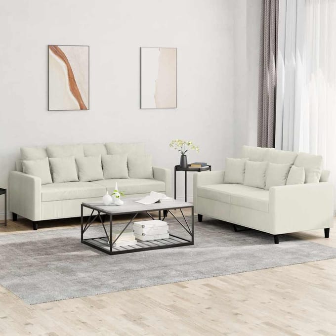 vidaXL - 2-delige - Loungeset - met - kussens - fluweel - crèmekleurig